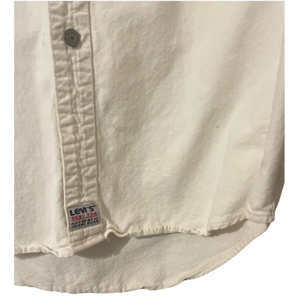 Vintage 90s Levi’s Red Tab Men’s Large White Long Sleeve Shirt W/Metal Buttons